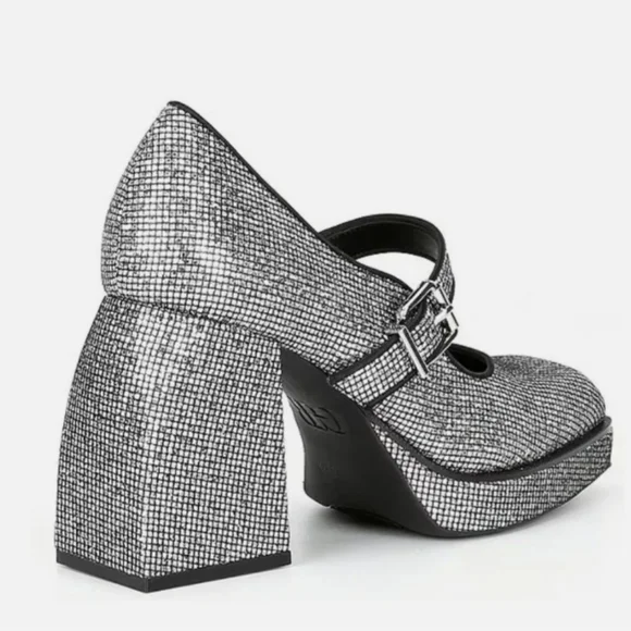 GIANNI BINI GLITTER MARY JANE 2 NIGHT PLATFORM PUMPS NWOT SIZE 9 - Picture 2 of 12